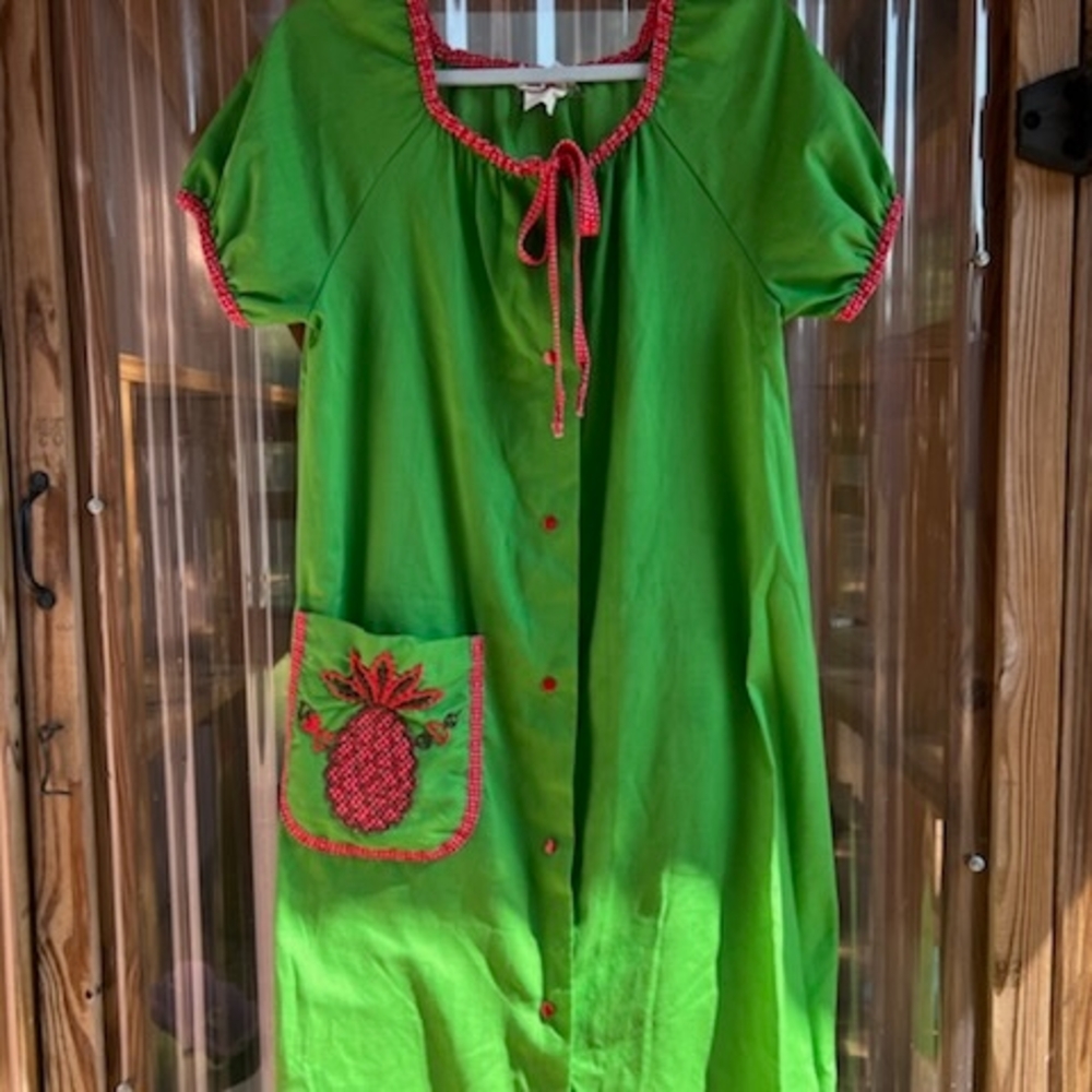 Green Dress with Red Accents